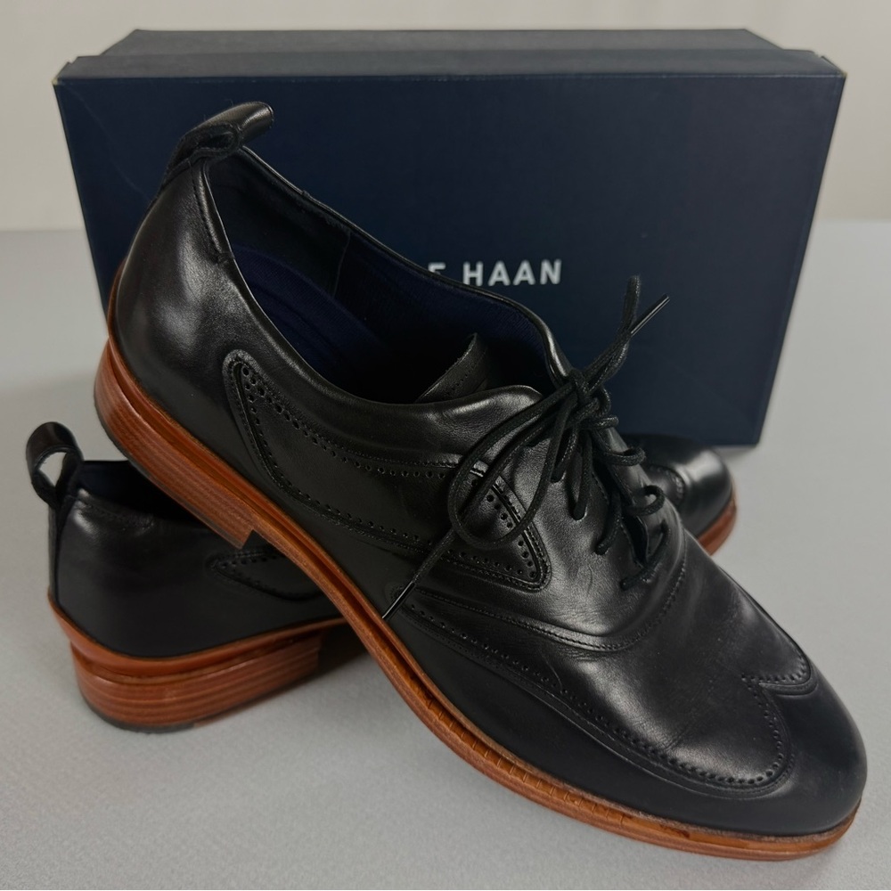 Men's Cole Haan Black Leather Derbys Oxfords with Brown Soles Size 11 M NIB - Picture 4 of 8